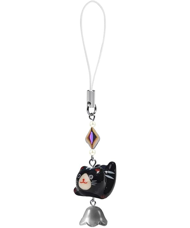 Agromusk Cat Phone Charms,Cute Lucky Kitty Beaded with Flower Phone Strap,Kawaii Y2K Bag Decor Aesthetic Cat Charm Accessories