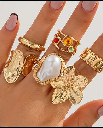 Chunky Rings for Women Adjustable Thick Rings Set Trendy Statement Stackable Ring for Women Chunky Jewlery Irregular Dome Flower Finger Knkuckle Thumb Ring