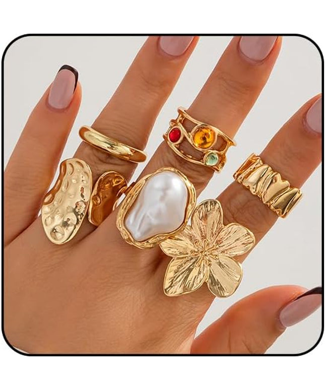 Chunky Rings for Women Adjustable Thick Rings Set Trendy Statement Stackable Ring for Women Chunky Jewlery Irregular Dome Flower Finger Knkuckle Thumb Ring
