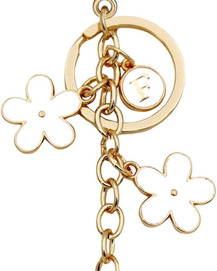 Cute Initial Letter Keyring for Women Girls Nice Flower Keychains for Handbag Backpack