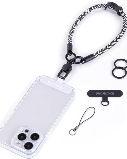 project-cb Phone Wrist Strap 1,Tether Tab 2,Phone Wristlet,Lanyard Wrist Strap,Key Holder,KeyChain,KeyRing×2(White-Black)