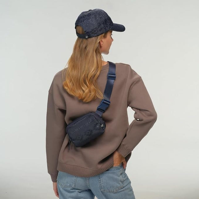 C.C Belt Bag for Women – Quilted Fanny Pack Crossbody Waist Bag with Adjustable Strap, Fashion Gift Idea (Aztec Pattern - navy)