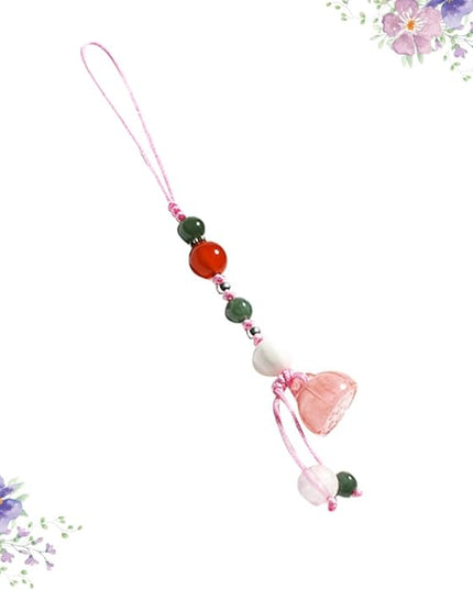Jade Agate Phone Strap Car Key Pendant for Women Natural Stone Lotus Phone Lanyard Short Cellphone Chain Pink Color for Decoration