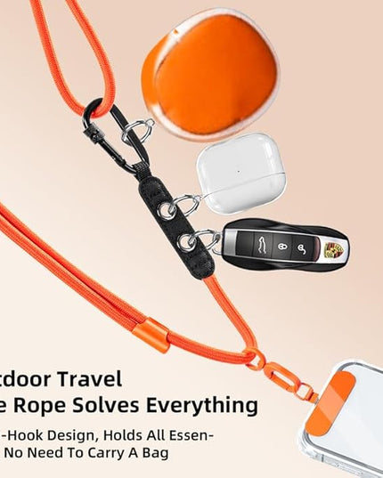 Phone Lanyard Phone Strap Crossbody with Hanging Loops 2 Tabs Adjustable Anti Theft for iPhone 17 Pro Max All Phones Skin-Friendly Universal Cell Phone Neck Lanyard for Daily Outdoor Orange