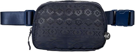 C.C Belt Bag for Women – Quilted Fanny Pack Crossbody Waist Bag with Adjustable Strap, Fashion Gift Idea (Aztec Pattern - navy)