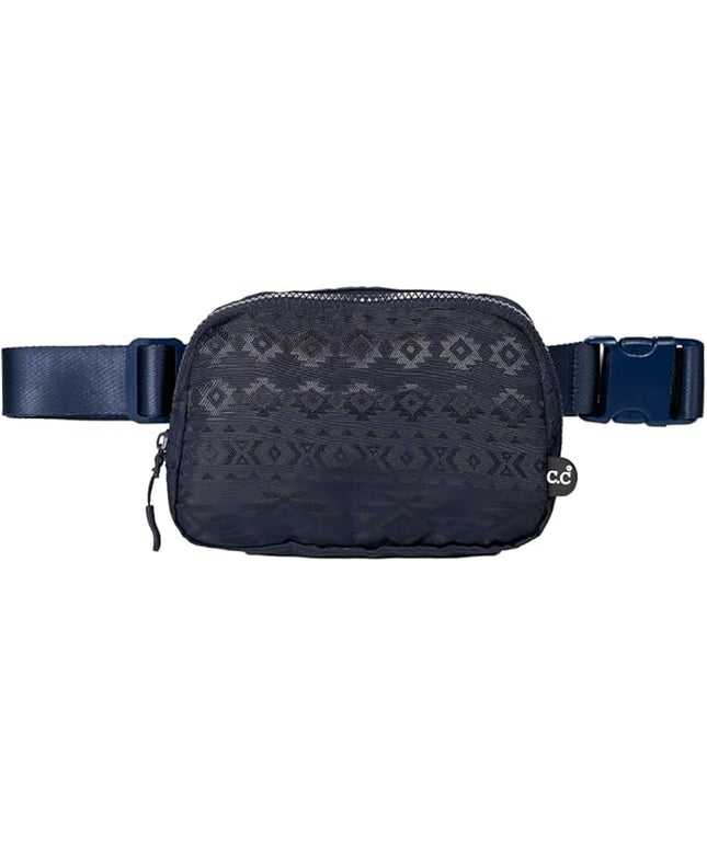 C.C Belt Bag for Women – Quilted Fanny Pack Crossbody Waist Bag with Adjustable Strap, Fashion Gift Idea (Aztec Pattern - navy)