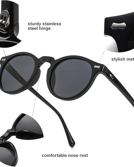 Gleyemor Vintage Polarized Sunglasses for Men Round Sunglasses UV400 Protection Retro Hand-crafted Acetate Frame