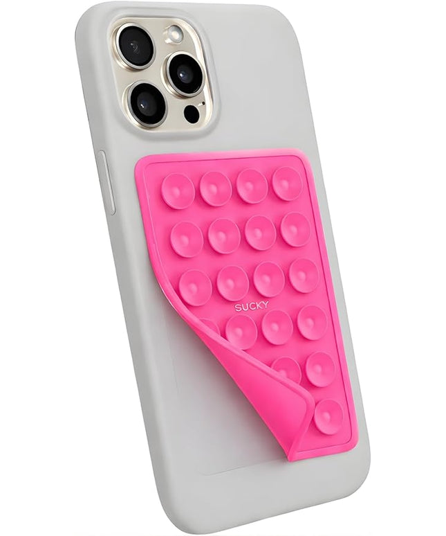 Suction Phone Case Mount, Phone Sticky Grip for iPhone and Android, Adhesive Phone Accessory, Hands-Free Mirror Shower Phone Holder for Videos and Selfies (Hot Pink)