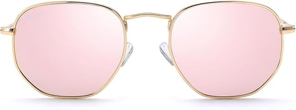 Pro Acme Small Square Sunglasses for Women Men 100% Real Glass Lens Hexagonal Frame