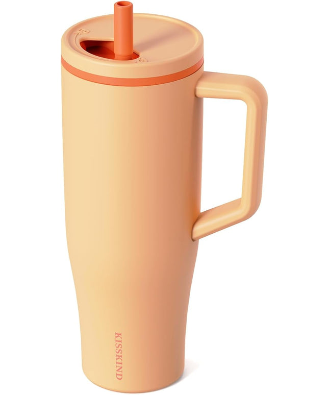 KISSKIND 40 oz Tumbler with Handle and Straw | Lumi Spin Hidden Straw 100% Leakproof Insulated Tumbler | Stainless Steel Water Bottle for Mom, Nurse, Teacher | Orange