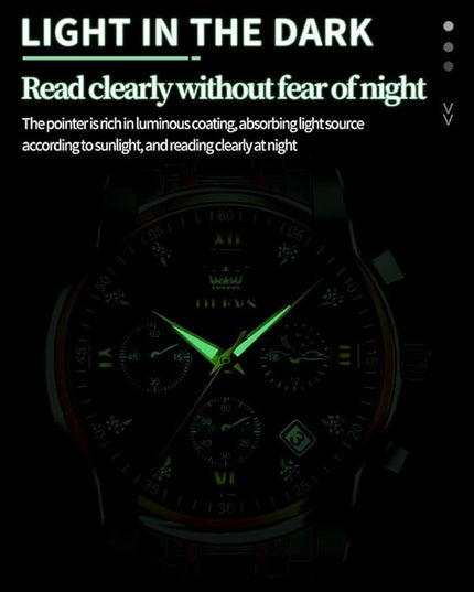 OLEVS Men's Luxury Watch Waterproof Luminous Easy Read Chronograph Watches Full Gold/White Dail/Black Face with Calendar Wristwatch