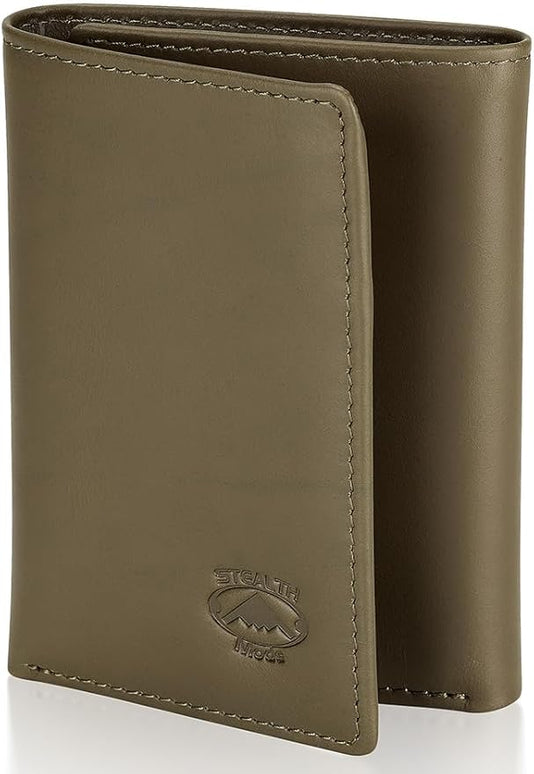 Stealth Mode Trifold Wallet - RFID Blocking Wallet with Flip ID Holder - Leather Case for Money, Credit Cards - Mens Organizer, Divided Billfold, Identity Protection - Men's Gifts (Camo)