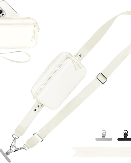 Clip and Go Strap for Phone with Wallet Crossbody, Adjustable Phone Lanyard with Detachable RFID Wristlet Wallet, Cream (L)
