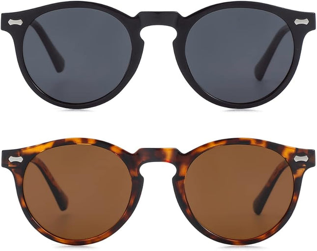 Gleyemor Vintage Polarized Sunglasses for Men Round Sunglasses UV400 Protection Retro Hand-crafted Acetate Frame