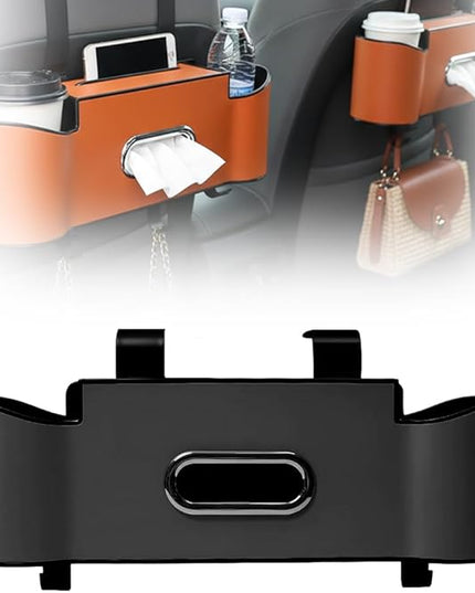 3-in-1 Car Backseat Organizer with Cup Holder, 2026 New Multifunctional Car Seat Back Storage Box with Tissue Box, Trash Bin & Hooks, Car Headrest Backseat Organizer for Snacks, Drinks (Black)