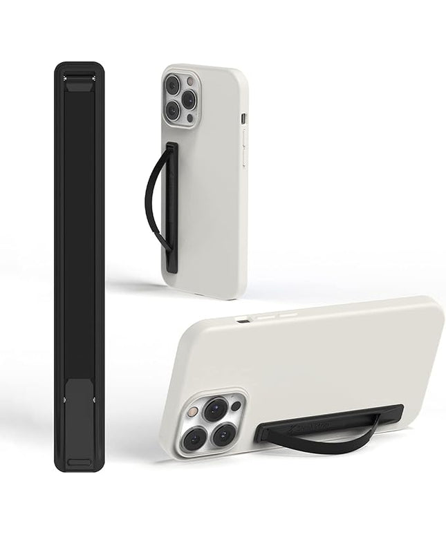 SleekStrip SleekGrip-Essential Ultra Thin Phone Grip Stand,Slim Metal Finger Loop Ring Hand Holder Strap Cell Phone Grips for iPhone 16 Pro Max,17 Air,Android,Case Back - Black x Jet Black