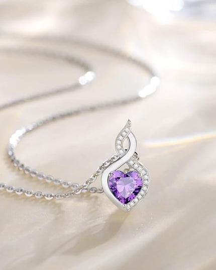 FANCIME 14K Solid White Gold Heart Birthstone Necklace with Diamond Pendent Birthday Gifts for Mom Women, Sterling Silver Chain 16" + 2" Extender
