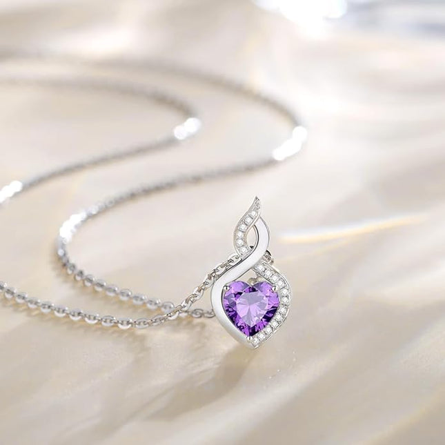FANCIME 14K Solid White Gold Heart Birthstone Necklace with Diamond Pendent Birthday Gifts for Mom Women, Sterling Silver Chain 16" + 2" Extender