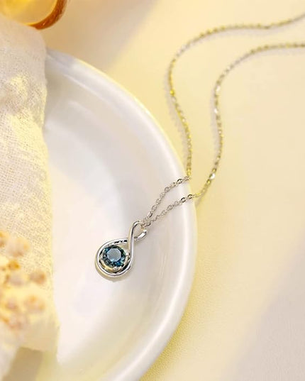 FANCIME 14K Solid Gold Birthstone Pendant with Sterling Silver Chain Infinity Gemstone Necklace Fine Jewelry Anniversary Birthday Christmas Gifts for Women Wife Her