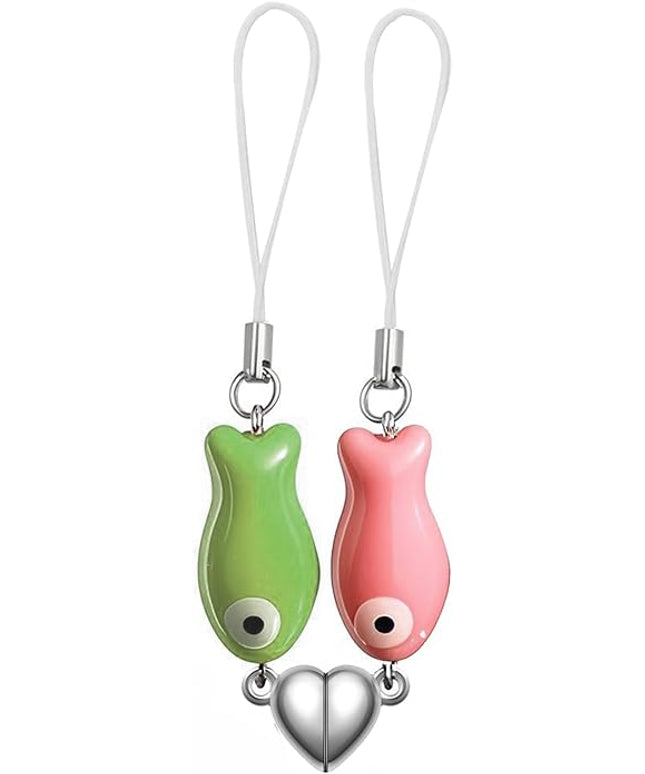 Agromusk Matching Phone Charms,Cute Ceramic Fish Matchaing Keychains Heart Strap Matching Couples Stuff Valentines Day Gifts