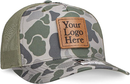 Oowee Products Custom Leather Patch Richardson 112 Trucker Hat, Cotton/Polyester Mesh, Snapback Closure, Handcrafted in USA
