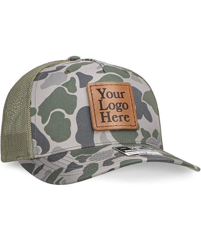 Oowee Products Custom Leather Patch Richardson 112 Trucker Hat, Cotton/Polyester Mesh, Snapback Closure, Handcrafted in USA