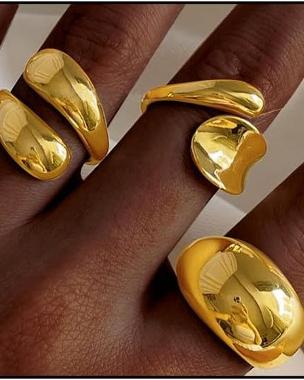 Chunky Rings for Women Adjustable Thick Rings Set Trendy Statement Stackable Ring for Women Chunky Jewlery Irregular Dome Flower Finger Knkuckle Thumb Ring