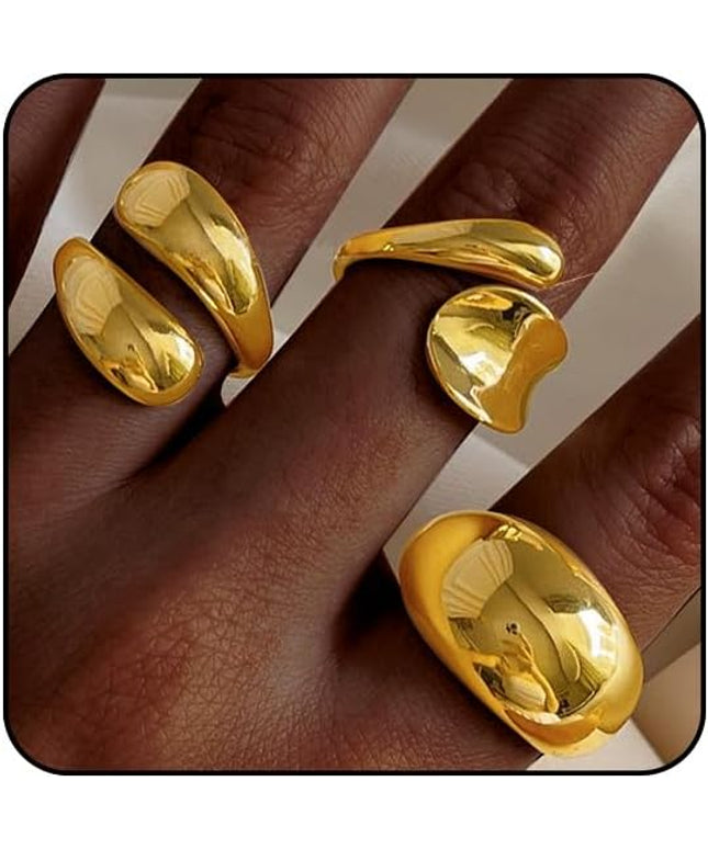 Chunky Rings for Women Adjustable Thick Rings Set Trendy Statement Stackable Ring for Women Chunky Jewlery Irregular Dome Flower Finger Knkuckle Thumb Ring
