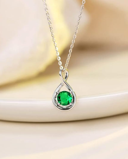 FANCIME 14K Solid Gold Birthstone Pendant with Sterling Silver Chain Infinity Gemstone Necklace Fine Jewelry Anniversary Birthday Christmas Gifts for Women Wife Her