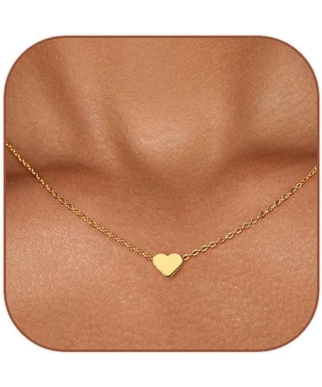 Cute Heart Necklace Dainty 18k Gold Plated Tiny Heart Pendant Choker Necklaces Small Gold Love Open Heart Chain Necklace for Women Simple Gold Necklace for Women Trendy Jewelry