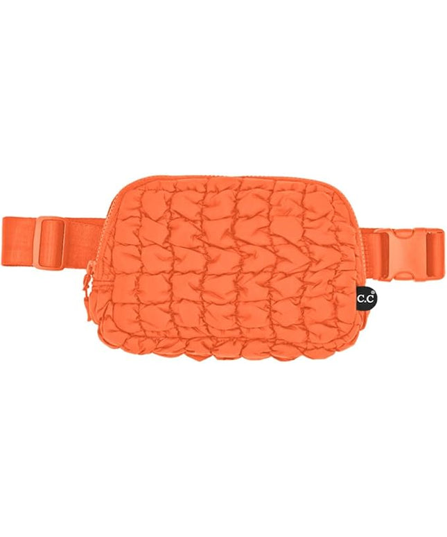 C.C Quilted Puffer Fanny Pack For Women Unisex - Daily Waist Crossbody Belt bag With Adjustable Strap (Orange)
