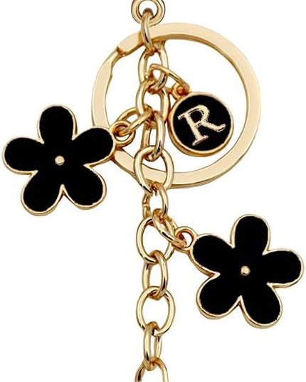 Cute Initial Letter Keyring for Women Girls Nice Flower Keychains for Handbag Backpack