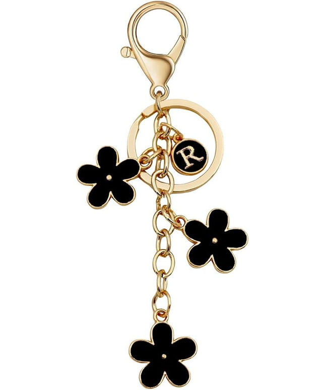 Cute Initial Letter Keyring for Women Girls Nice Flower Keychains for Handbag Backpack