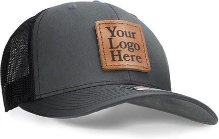 Oowee Products Custom Leather Patch Richardson 112 Trucker Hat, Cotton/Polyester Mesh, Snapback Closure, Handcrafted in USA