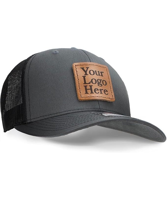Oowee Products Custom Leather Patch Richardson 112 Trucker Hat, Cotton/Polyester Mesh, Snapback Closure, Handcrafted in USA
