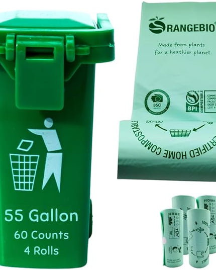 100% Certified Home Compostable Trash Bags, 55 Gallon, 60 Count, 1.5 Mils Extra Thick 38 x 56 Inches, 208 Liter, Compostable Liners, ASTM D6400 EN 13432 US BPI & OK Compost Home Certified