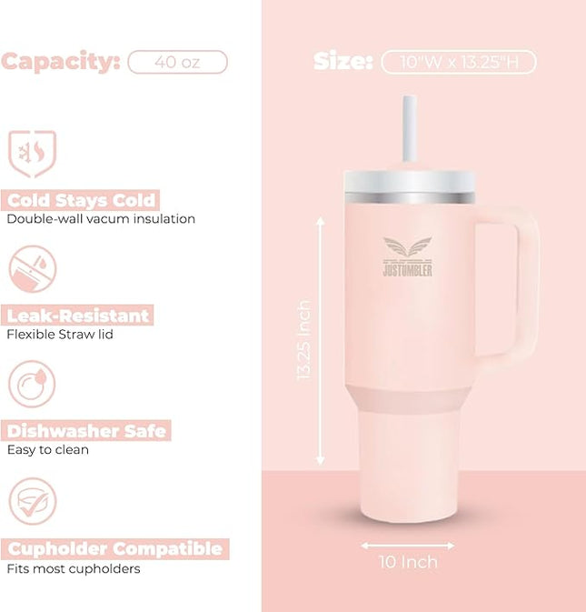 40 Oz Insulated Tumbler with Handle and Straw, Stainless Steel Coffee Travel Mug with Lid, Leak Proof Water Bottle with Accessories, Cream