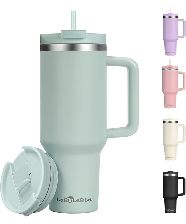 40oz Tumbler with Handle,Double Wall Vacuum Reusable Stainless Steel Insulated Water Bottle,With Leak Proof lid and Straw for Iced or Cold Beverages (Blue Haze)