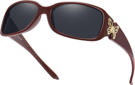 HAOLOTA Women's Polarized Sunglasses - Fashionable Wraparound Butterfly Design with UV400 Protection