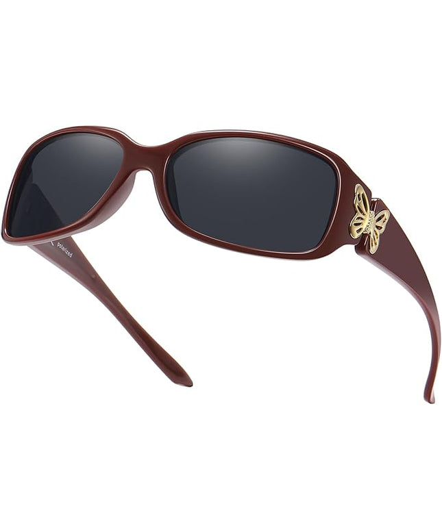 HAOLOTA Women's Polarized Sunglasses - Fashionable Wraparound Butterfly Design with UV400 Protection
