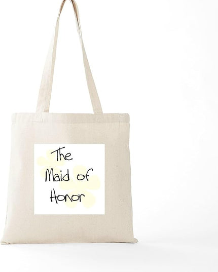 CafePress Yellow Flowers Maid of Honor Tote Bag Reusable Natural Beige Canvas Shopping Bag