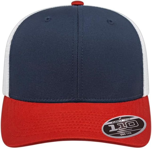 Cap America i8502 Flexfit 110 Premium Mid Profile 6-Panel Mesh Back Trucker Cap Hat w/UV Guard & Adjustable Snapback