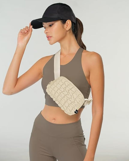 C.C Quilted Puffer Fanny Pack For Women Unisex - Daily Waist Crossbody Belt bag With Adjustable Strap (Beige)