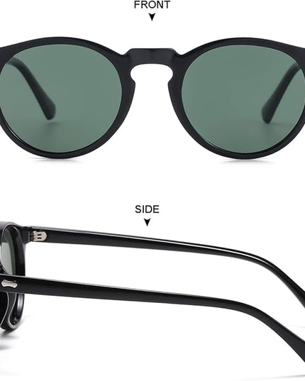 Gleyemor Vintage Polarized Sunglasses for Men Round Sunglasses UV400 Protection Retro Hand-crafted Acetate Frame
