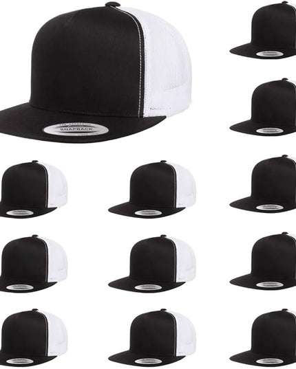 Yupoong 5-Panel YP Classic Trucker Cap | High Profile Flat Visor Snapback | OSFM | Bulk Packs Available
