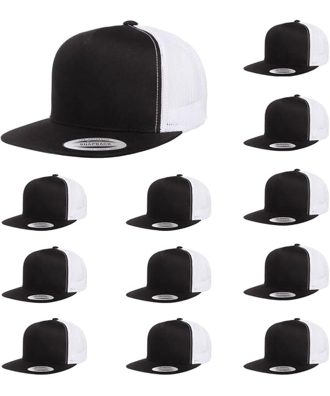 Yupoong 5-Panel YP Classic Trucker Cap | High Profile Flat Visor Snapback | OSFM | Bulk Packs Available
