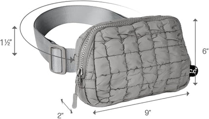 C.C Quilted Puffer Fanny Pack For Women Unisex - Daily Waist Crossbody Belt bag With Adjustable Strap (Grey)