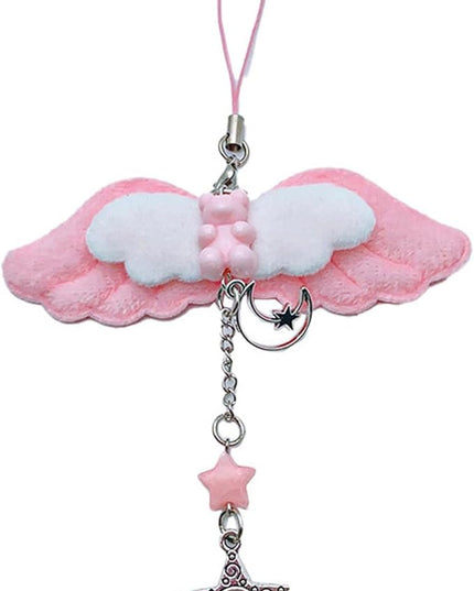 Sweet Cool Bear Wing Star Charm Pendant Chain Phone Straps Pocket Keychain Strap Hanging Decoration For Keys Bag Purse Bag Pendant Charm Decoration