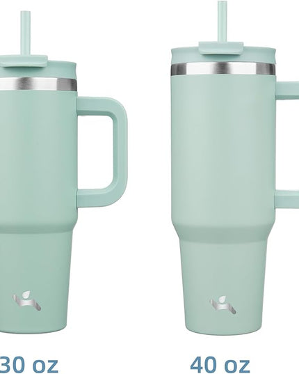 30 oz Tumbler with Handle and 2 Straws,2 in 1 Lid Insulated Water Bottle Stainless Steel Travel Coffee Mug,Retro Green