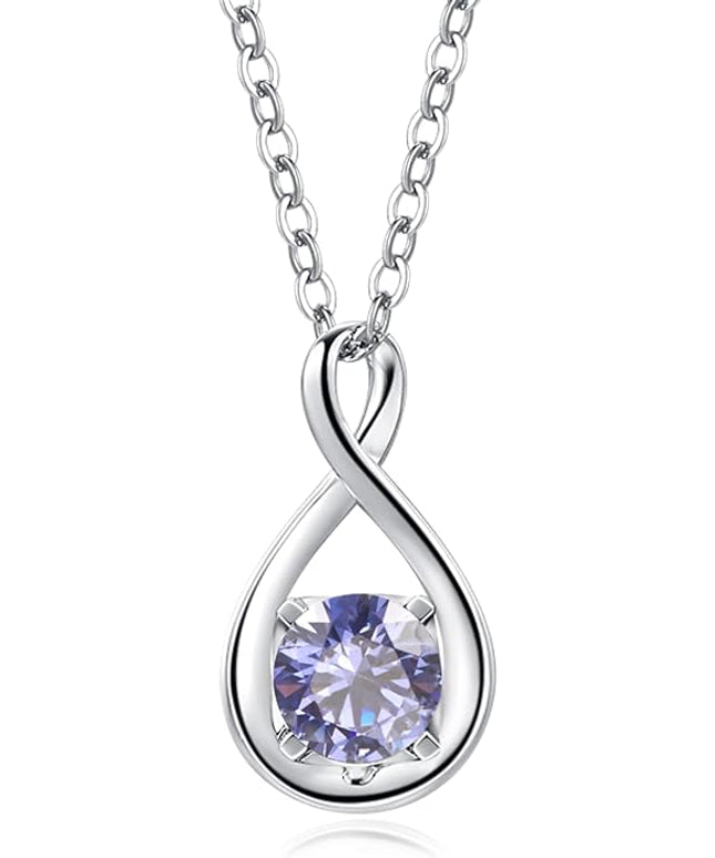 FANCIME 14K Solid Gold Birthstone Pendant with Sterling Silver Chain Infinity Gemstone Necklace Fine Jewelry Anniversary Birthday Christmas Gifts for Women Wife Her